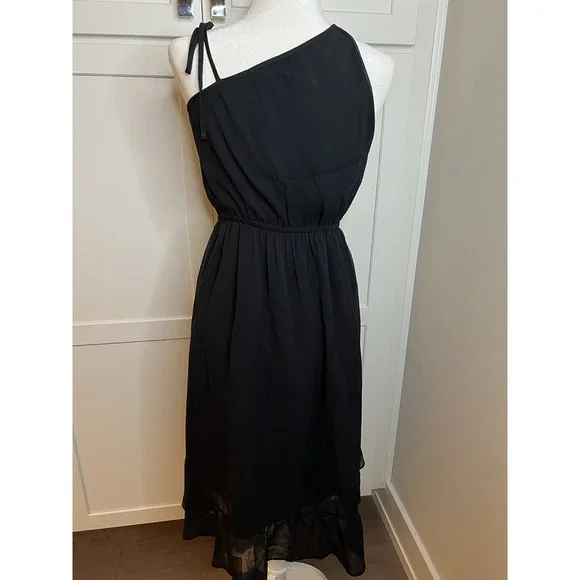 Abercrombie & Fitch Asymmetrical Black Layered Sheer One Shoulder Dress - Picture 4 of 8
